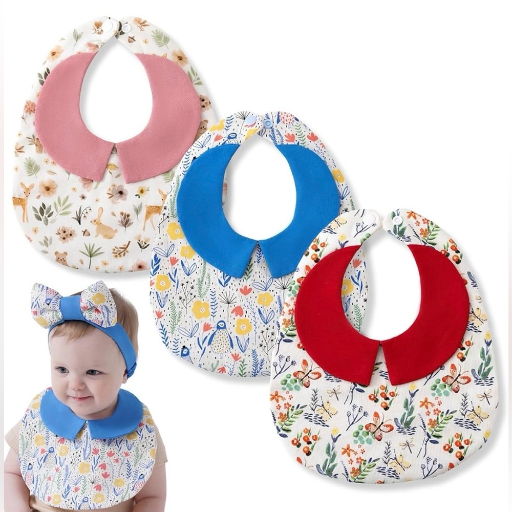 NWT Muslin Baby Bibs for Girls & Boys - 100% Cotton Drool Bibs-Teething Drooling